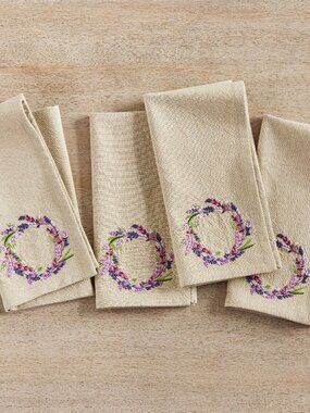 8 Monique Lhuillier x Pottery Barn Napkin Set Provence Purple Floral Embroidered